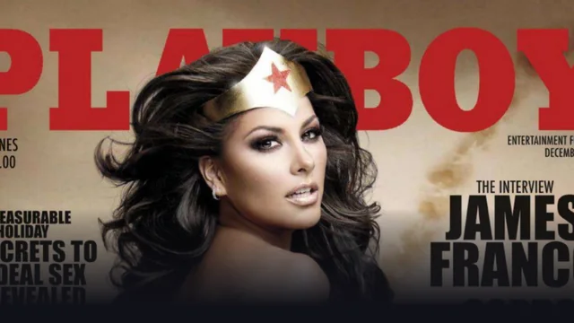 Parte superior de la portada de Playboy Filipinas de diciembre de 2011, con Gaby Ramírez como Mujer Maravilla